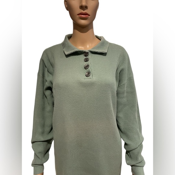 Green Button-Up Sweater Dress - Picture 2 of 4